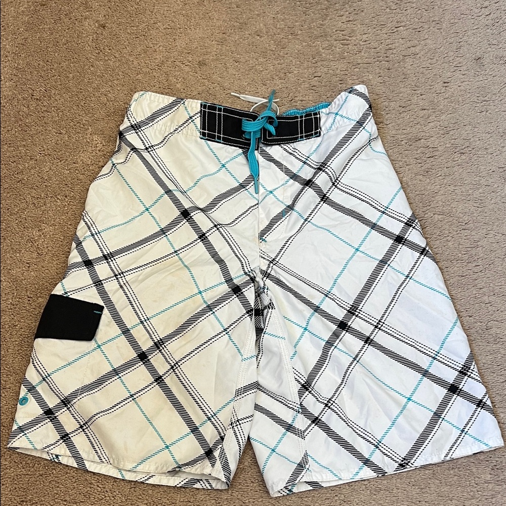White Black Blue Kids Swim Shorts